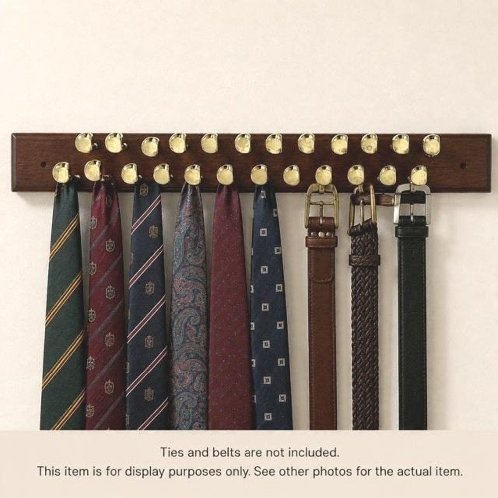 Vintage Golf Club Wall Tie Belt Rack 24 Brass Hooks Wood Mount Organizer 14.5"